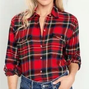 Old Navy Red and Black Plaid Button-Down Shirt